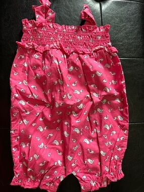 Just One You by Carters Girls Pink Smocked Cotton Romper with birds